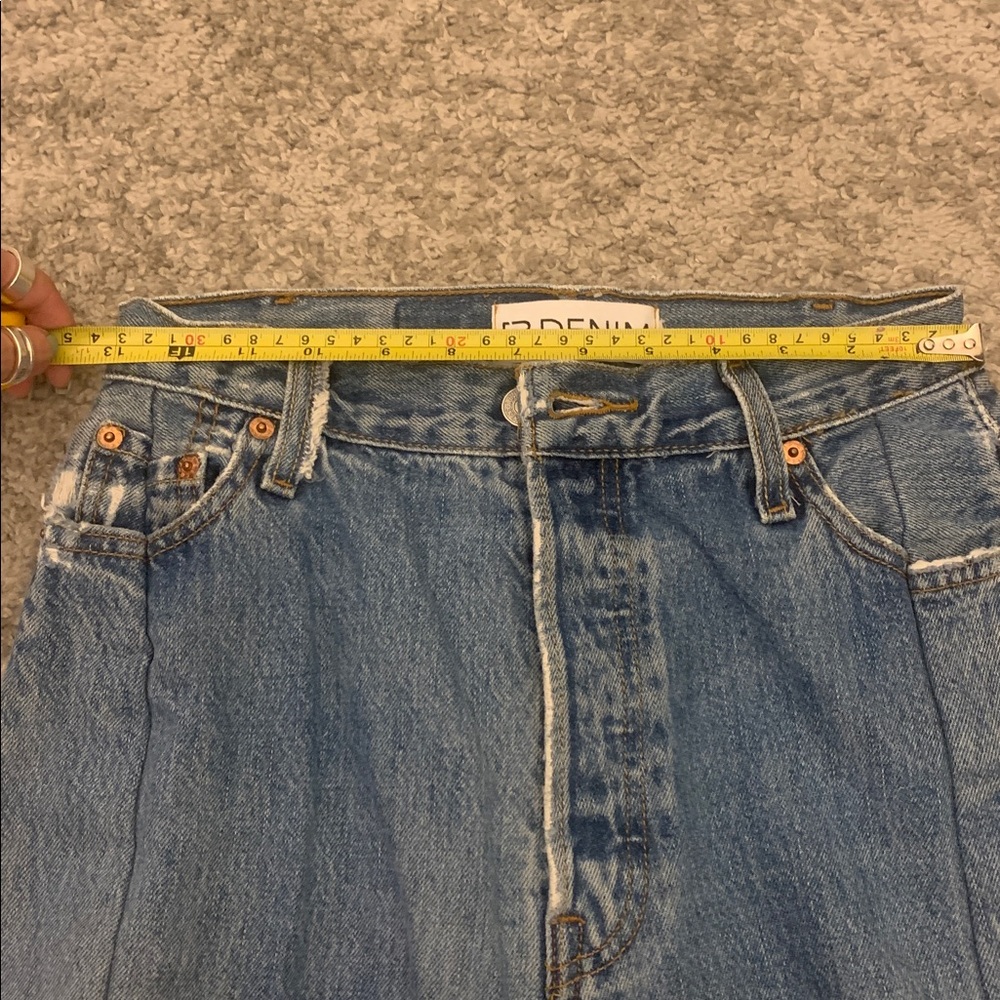 Custom vintage Levi’s denim jean two tone distressed maxi skirt middle slit high - Picture 8 of 10